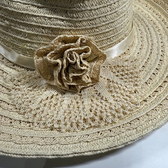 Upcycled Vintage Straw Hat with Doily and Pearls - Picture 12 of 12